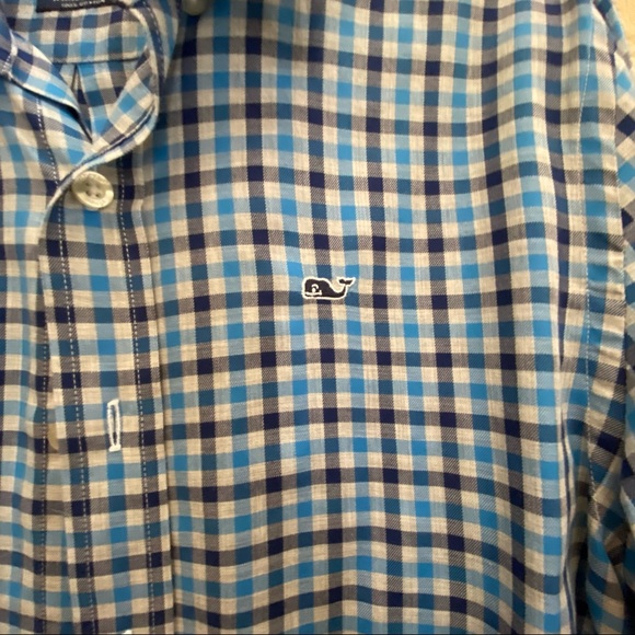 Boys’ Blue Plaid Cotton Vinyard Vines Whale Shirt button down - Picture 3 of 5